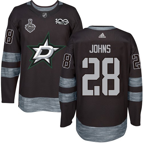 Men Adidas Dallas Stars #28 Stephen Johns Black 1917-2017 100th Anniversary 2020 Stanley Cup Final Stitched NHL Jersey
